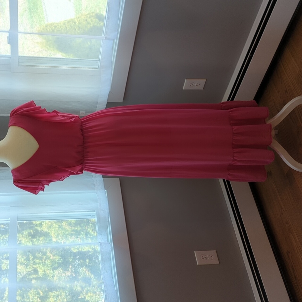 Reversible! Long Hot Pink Spring Dress Barbiecore Ruffles - Picture 2 of 4